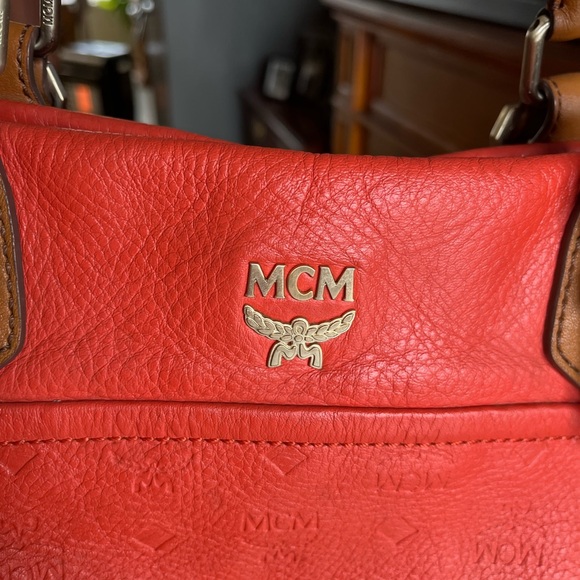 MCM Orange embossed leather handbag EUC - Picture 5 of 12